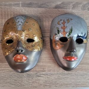 Decorative Gold and Silver Mask Set Brass Masquerade Mardi Gras Theater Masks
